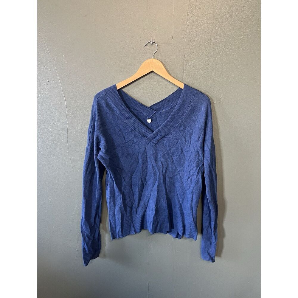 Margaret Oleary Womens Blue Long Sleeve Pullover Sweatshirt V-neck sz Large